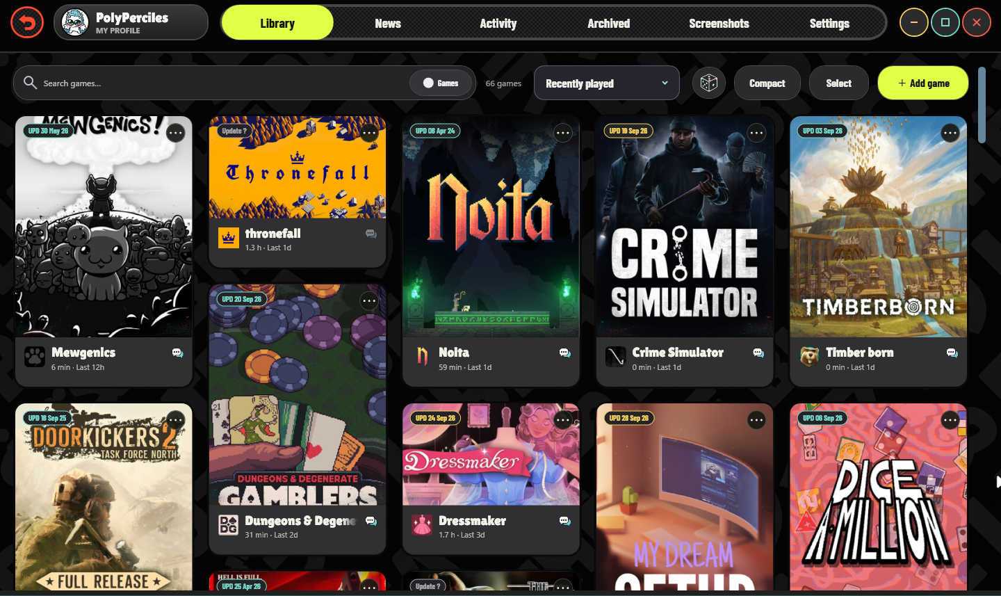 Playdeck library showing the current game collection